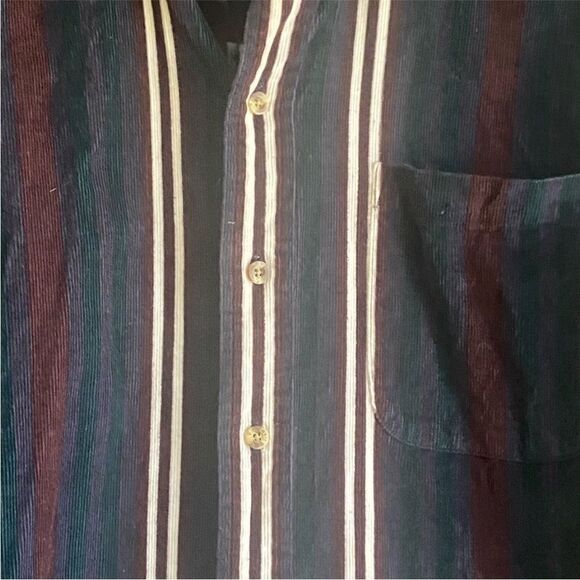 VINTAGE Hunters Club Multi Color Striped Corduroy Button Down Shirt. Size Large - Picture 6 of 7